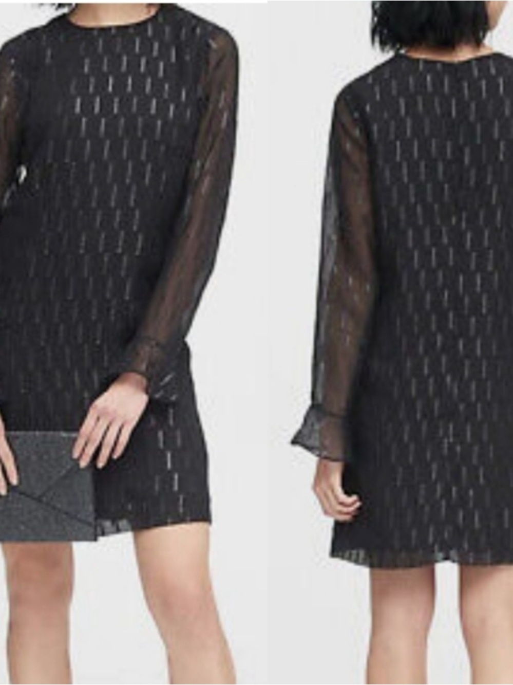 Banana Republic Ruffle Cuff Shift Dress in Black with Metallic Size 00P - Picture 3 of 6